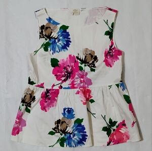 Women's Kate Spade Blooms Floral Poplin Sleeveless Peplum Blouse Size 10